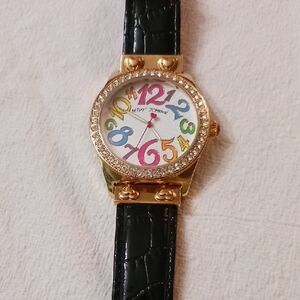 Betsey Johnson Gold Watch with Black Strap